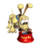 Animated cartoon dog with tan fur and blue collar stands inside red drum, performing actions across frames.