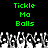 Green pixelated text "Tickle Ma Balls" appears twice on a black background above a of grayscale hands with fingers extended upward