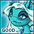 nine pixelated character expressions with blue and white color scheme, showing variations of smiling, neutral, and angry faces with text labels below each