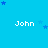 Blue background with repeated white text 'John' and scattered blue stars in pixelated style.