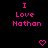 Pixelated pink text 'I Love Nathan' repeated across a black background with animated heart and arrow symbols.