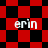 Red and black checkered background with four instances of the text 'erin' in white pixelated font across different layouts
