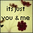 nine identical showing text 'its just you & me' with a red flower and small black heart on a light yellow background