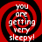 Red and black spiral background with white text reading "you are getting very sleepy!" arranged in a circular pattern.