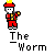 A pixelated character in red attire with a yellow crown performs sequential actions against a gray background, labeled "The Worm" below each frame.