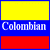 Two side-by-side rectangular with yellow top sections, blue middle bands containing text, and red bottom strips; left reads 'Colombian', right reads 'Nena'
