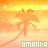 Pixelated sunset scene with palm tree silhouette and four white square sparkles against orange-yellow gradient sky.
