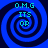 Four identical blue spiral patterns with cyan text reading O.M.G ITS OR arranged in a on dark background
