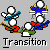 Pixelated animation of stick figures in a boat with blue, red, and green elements, transitioning through multiple poses with visible text "Transition" below each frame.