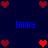 Pixelated red hearts and blue text 'Emma' on a dark blue background, arranged in a pattern with heart clusters and text labels