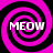 Four identical pink and black spiral patterns arranged in a , each containing the word MEOW in white pixelated text