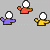 Pixelated figures in colorful shirts hold sticks with smoke, arranged in on gray background with text phrases below