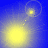 Four- showing a yellow circular light source moving through blue space with concentric rings and trailing dots