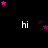 Black background with white 'hi' text repeated in four , pink and purple star shapes scattered across the scene