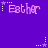 Purple background with repeated 'Eather' text and star-dot patterns in pink and white.