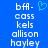 Blue background with white pixelated text listing names and a cyan heart symbol, showing two states where the heart is present in one state and absent in the other.