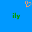 A static image with a solid blue background featuring an orange pixelated heart symbol at the top center and two green 'ily' text elements below it.