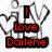Pixelated icon with red text 'I Love Darlene' on black rectangular backgrounds, surrounded by abstract gray shapes on white background.