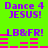 Green background with purple text reading "Dance 4 JESUS!" and "LB&FR!" above pink audio equalizer bars that shift between two states.