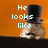 A pixelated image of a character in a top hat with changing text overlays on an orange background.