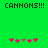 Green background with black text 'CANNONS!!!' at top and two of pink and brown pixelated symbols below