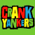 A split-screen animated contact sheet showing two frames of a Crank Yankers logo animation with pixelated text on green backgrounds.