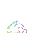 Four rainbow-colored bunny outline animations arranged in a 2x2 contact sheet with white background.