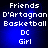 Pixelated text on a blue gradient background with white lettering, showing 'Friends D'Artagnan Basketball DC Girl' in four identical