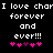 Pixelated text reads 'I love charI love char forever and ever!!!' with pink hearts below, on black background.