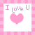 Pixelated pink heart with 'I Love U' text above, displayed on a checkered background in multiple variations including color shifts and 'NOT' text.