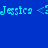 Pixelated text 'Jessica <' appears in cyan on four colored quadrants: blue, teal, green, and dark teal.