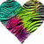 Heart-shaped icon with rainbow gradient colors transitioning from teal to green, pink, purple, and black on a white background.