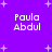 Purple background with white pixelated text 'Paula Abdul' repeated four times in a , surrounded by small plus-shaped stars
