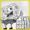 identical cartoon character icons with 'THE PANTS PARTY' text, showing animation changes in star symbols and color variations