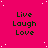 A static image with a bright pink background featuring white dots and repeated text "Live Laugh Love" in dark green pixelated font
