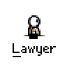 Animated contact sheet of a lawyer-themed buddy icon showing sequential frames of a character in various poses with blue water effects and text "Lawyer" beneath each frame.