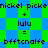 Pixelated green and blue checkered background with repeated text equations showing 'nickel pickenickel picke + lulu = biftcnalfe' in black font.