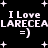 Black background with white pixelated text and symbols: 'I Love LARECEALARECEA =)' repeated twice, surrounded by plus signs.