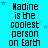 A static image with a bright cyan background displays repeated text "Madine is the coolest person on Earth" in black pixelated font, accompanied by small blue star shapes scattered across the background.