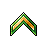Pixelated green and orange chevron shape with black outline on gray background.