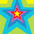 Pixelated star-shaped icons in a , each with layered color patterns and central yellow stars, displayed on a gray background