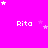 A bright pink background displays the name "Rita" in white pixelated text repeated across the , with scattered white and pink stars of varying sizes