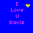Blue background with pink text "I Love U Davis" and yellow pixelated symbols in four variations.