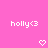 Pixelated text 'holly<3' in white on pink background with two pixelated hearts below, static image.