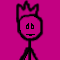 Pixelated stick figure with crown on pink background, next to stylized text reading DUUDE.