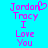 Pixelated text on cyan background: 'Jordan' with heart symbol, 'Tracy', 'I', 'Love', 'You' in pink and blue hues.