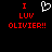 Static pixel art displays red text 'I LUV OLIVIER!!' with a white heart symbol on black background.