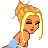Pixel art animation of a cartoon woman in a blue dress with text asking about her 'ghetto booty'