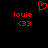Red pixelated text and symbols on black background: 'louie' above '<33', with a red heart outline at top center.