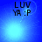 Blue background with 'LUV YA :P' text and a bright light effect that shifts position across frames.